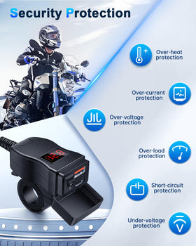 EXTRACTME mounted on motorcycle handlebar for convenient on-the-road charging