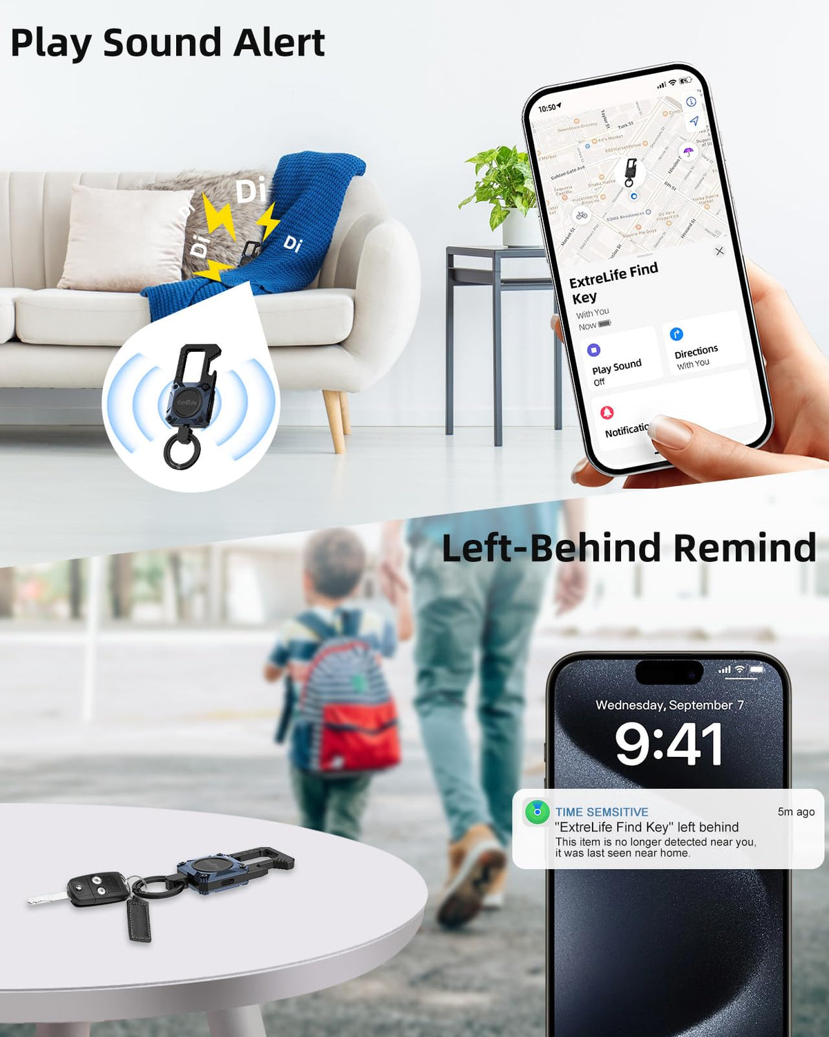 ExtreLife carabiner clipped to backpack showing quick attachment benefit