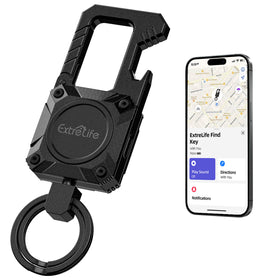 ExtreLife front view showing tracker and carabiner, useful for daily carry