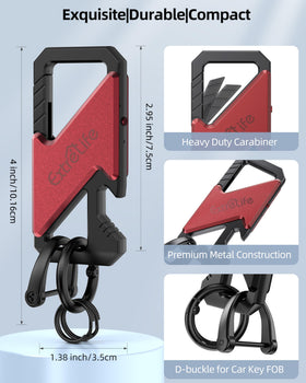ExtreLife keychain clipped to backpack carabiner for secure attachment while traveling