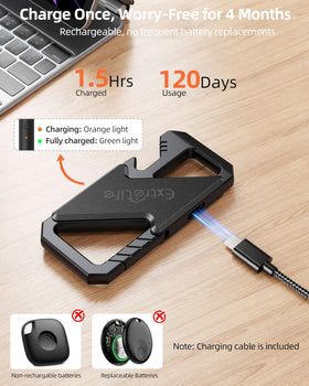 ExtreLife keychain USB‑C charging port showing easy rechargeable benefit