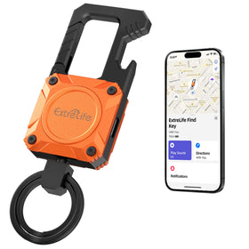 ExtreLife keychain front view showing orange finish and compact design benefit visibility