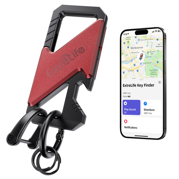 ExtreLife keychain front view showing sleek metal design and durable finish