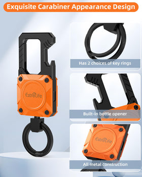 ExtreLife attached to backpack strap in outdoor setting for travel durability