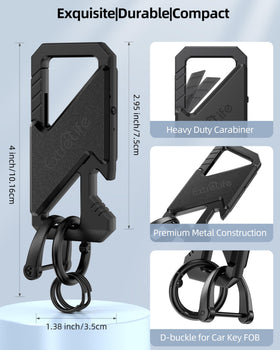 ExtreLife keychain beside keys illustrating compact size and portability