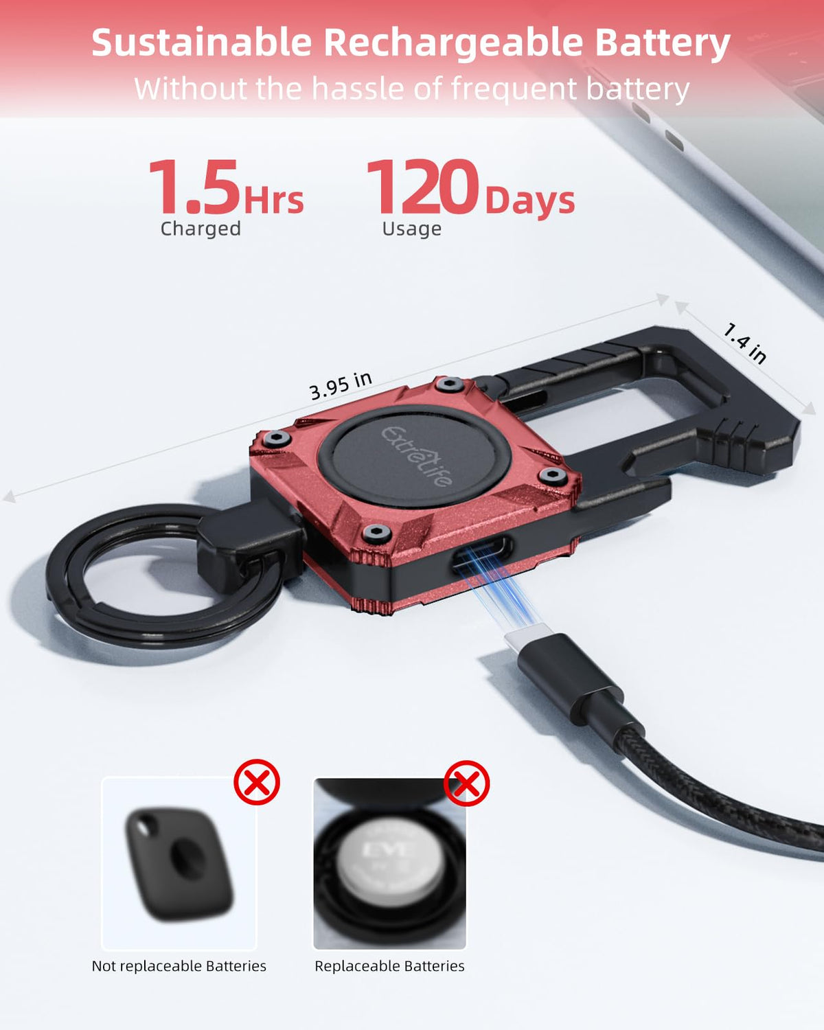 ExtreLife beside keys showing compact size and light weight benefit