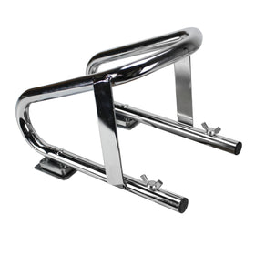 Extreme Max chrome chock mounted on deck with ruler for scale and easy installation reference