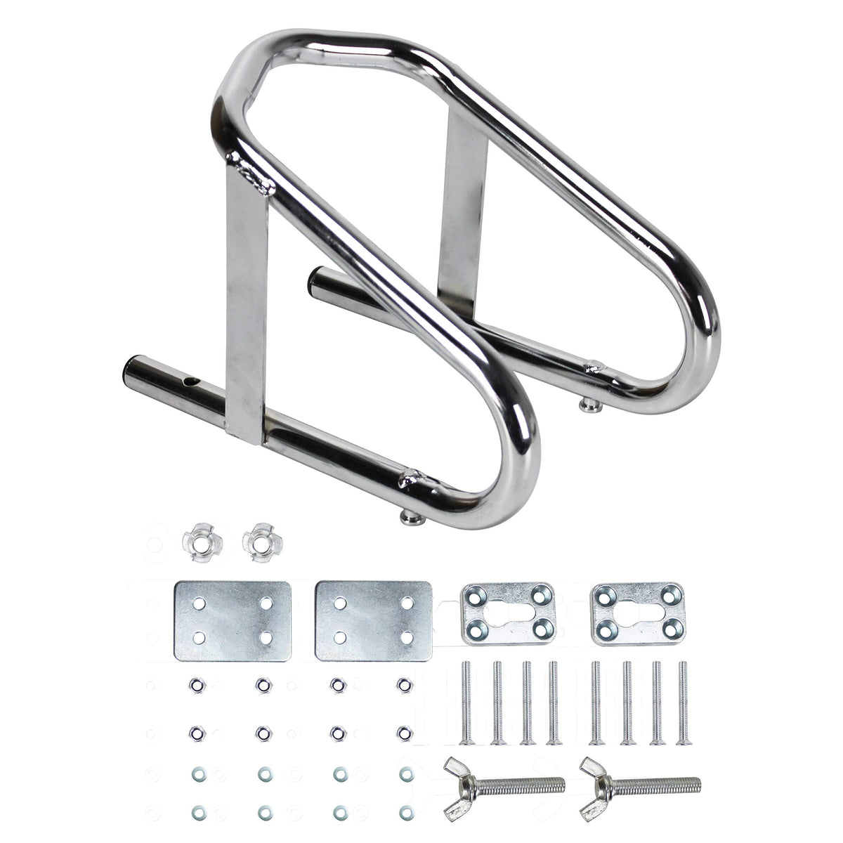 Extreme Max deluxe chrome front view showing wheel cradle and polished finish for secure positioning