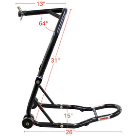 Extreme Max rear spool stand side view supporting swing arm for maintenance