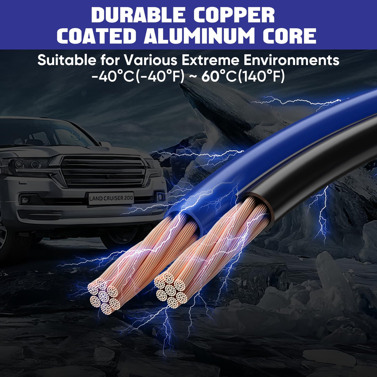 ExtreSpo coiled 30 ft 2/0 gauge cable illustrating flexibility and durability