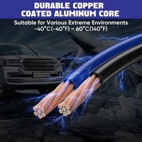 ExtreSpo coiled 30 ft 2/0 gauge cable illustrating flexibility and durability