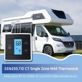 exuberant thermostat mounted in an RV interior providing neat integrated control benefit