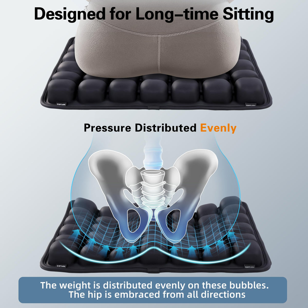 EXUIKO Sonndur inflated on an airplane seat offering travel comfort and pressure relief