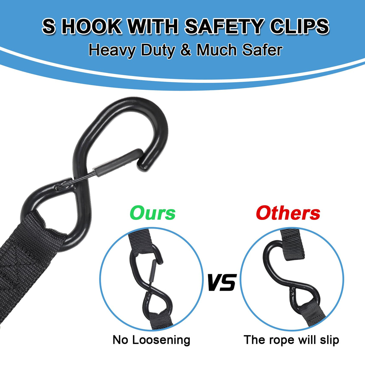 EXVITAL S-hook with safety clip demonstrating secure anchor attachment