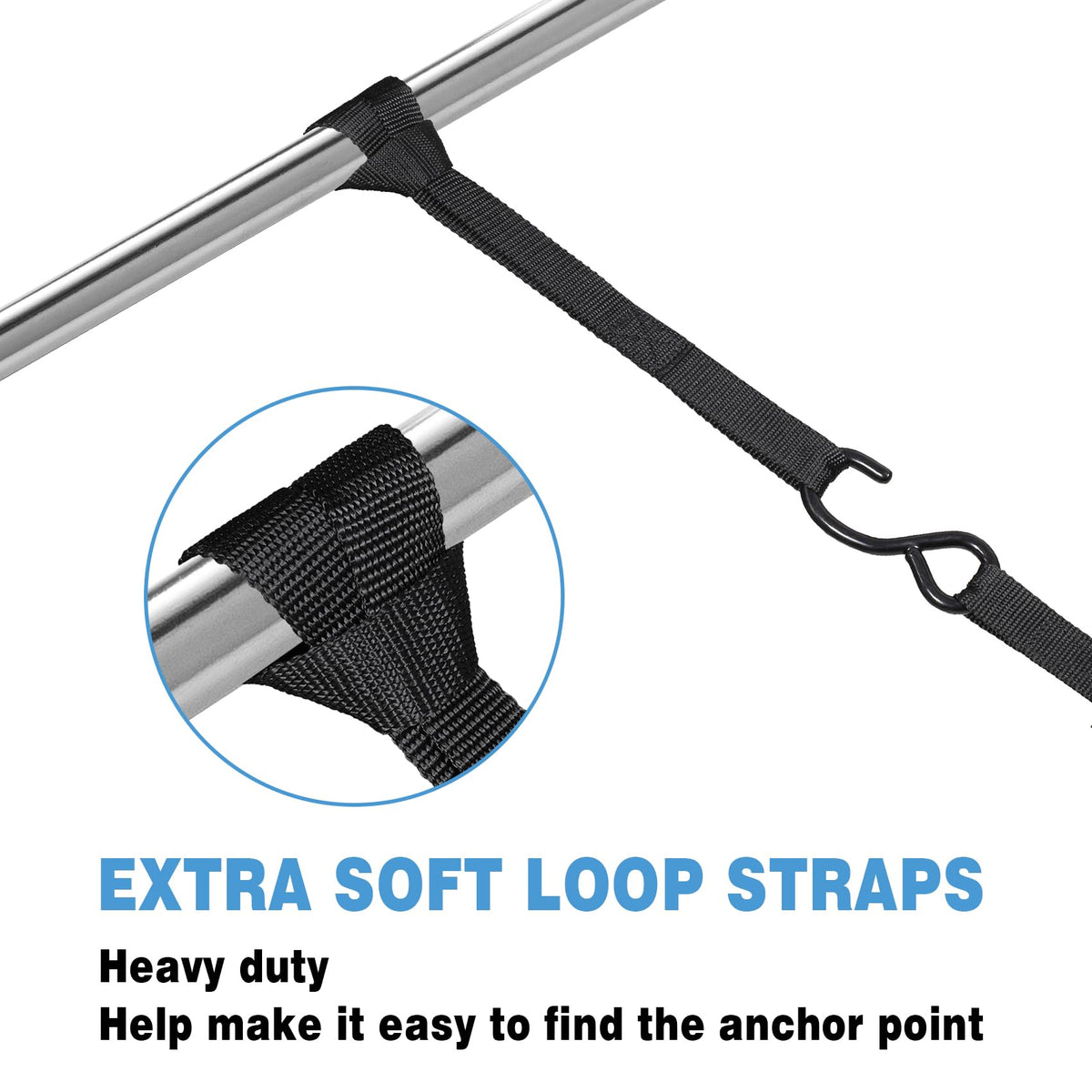 EXVITAL soft loop straps detail, gentle anchor protection benefit