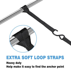 EXVITAL soft loop straps detail, gentle anchor protection benefit