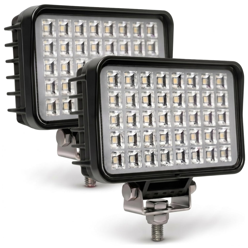 EXZEIT front view of 6 inch LED work light showing wide flood beam benefit