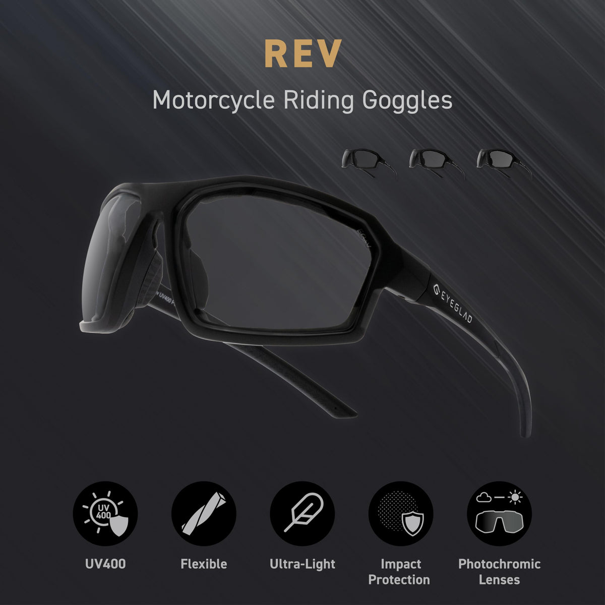 EYEGLAD REV held in hand for size comparison and lightweight comfort benefit