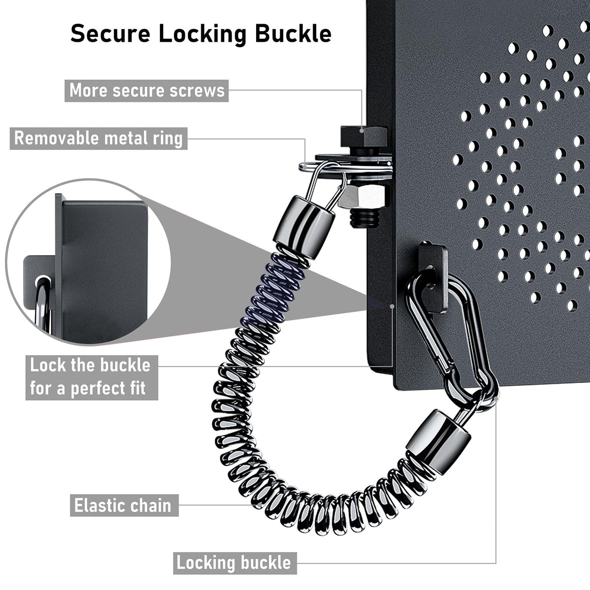EyGde closeup of locking buckle and anti-loss cable for travel security