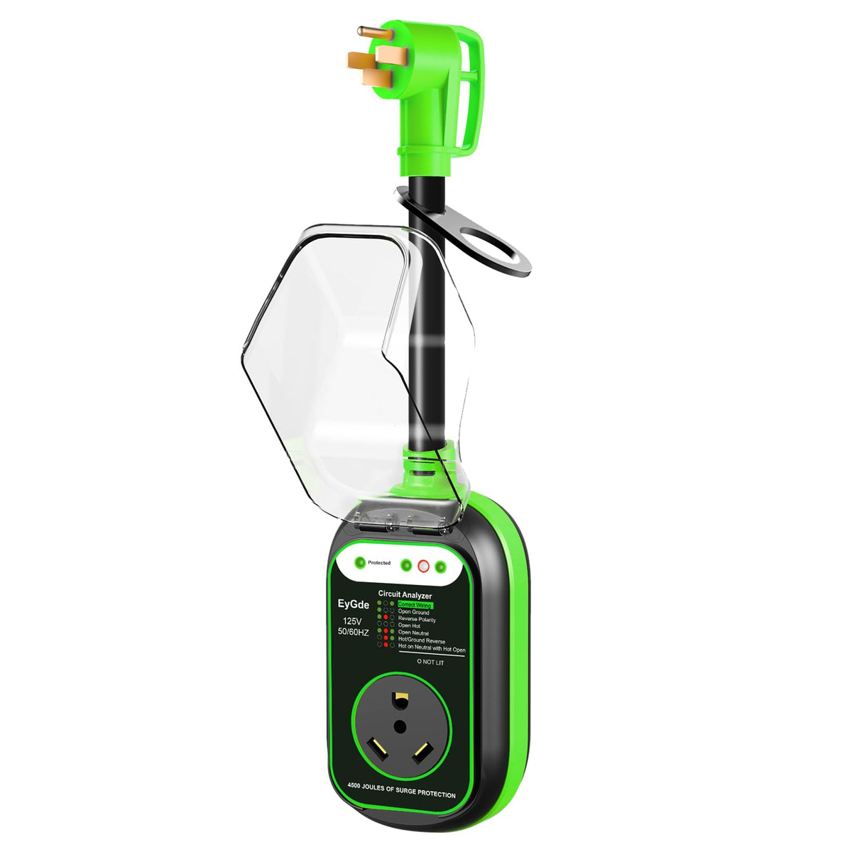 EyGde front view adapter showing plug faces and benefit of safe connection