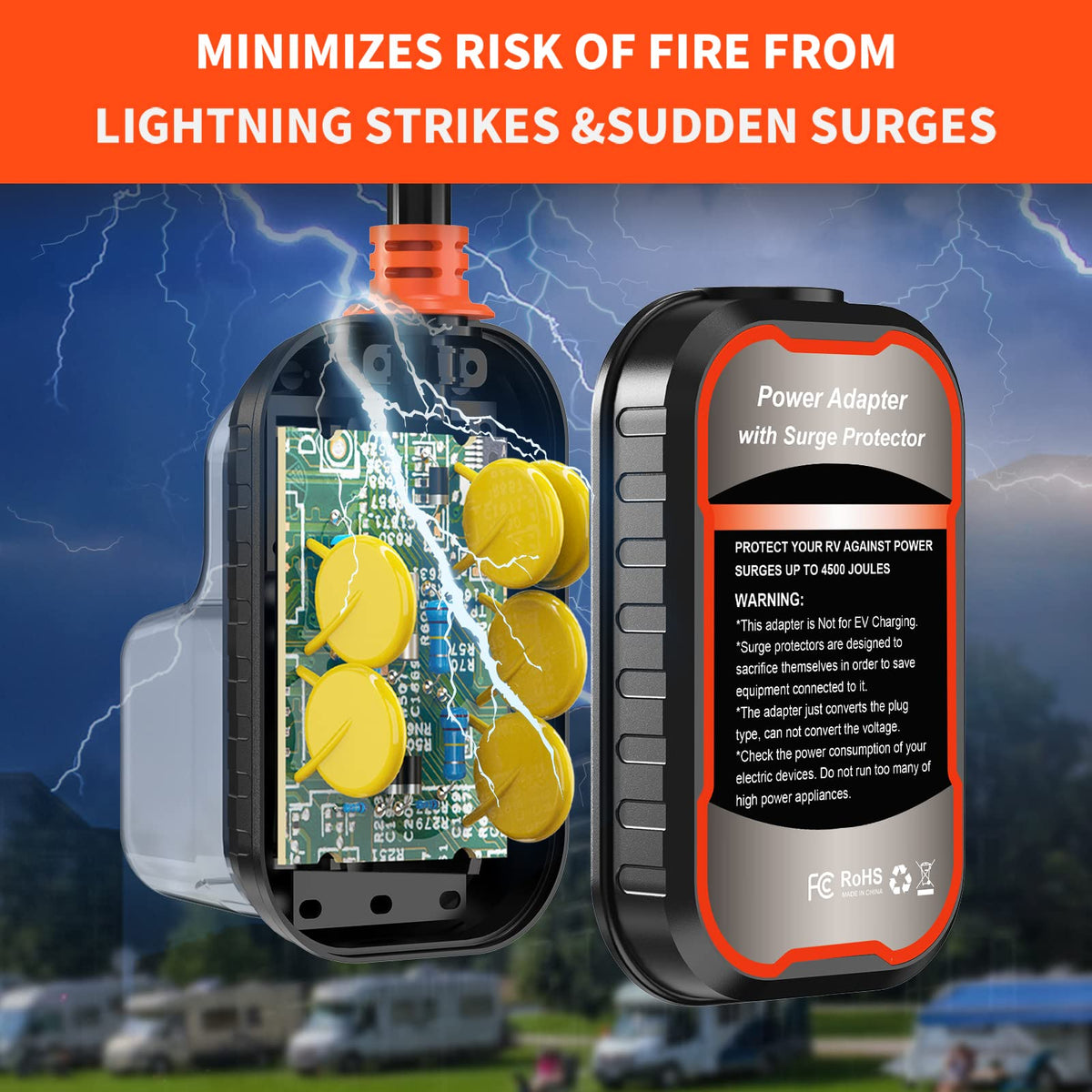 EyGde waterproof cover sealed over adapter protecting surge component outdoors