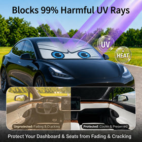 eygeufg installed in Tesla Model 3 blocking sunlight and keeping cabin cooler