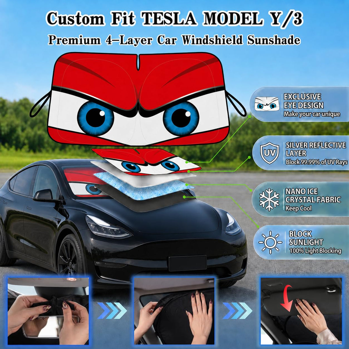 eygeufg installed on Model 3 windshield reducing cabin heat while parked