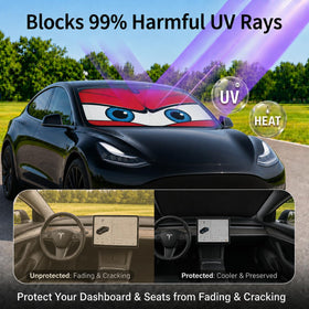 eygeufg installed on Model Y windshield offering sun protection and privacy