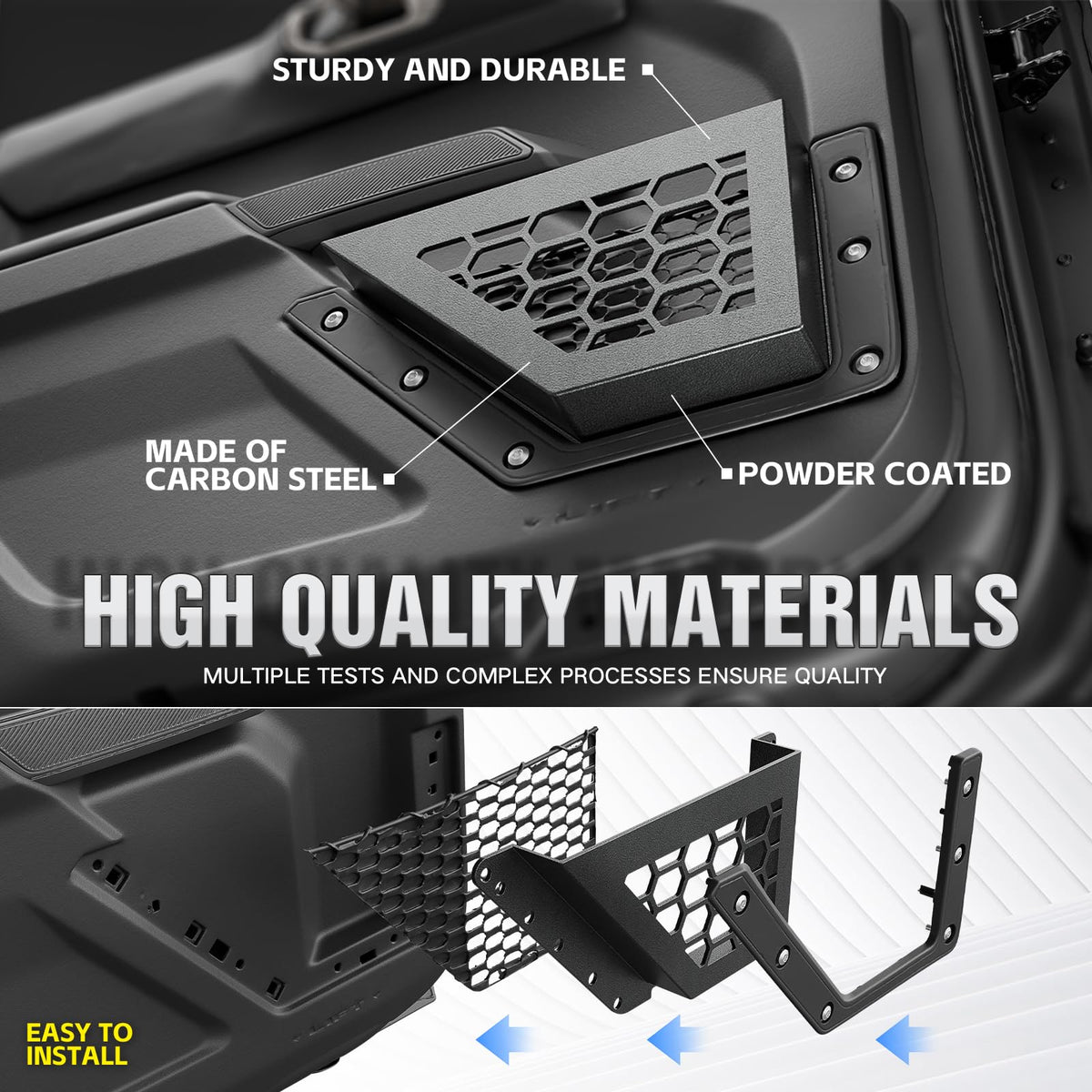 EYOUHZ installed on Bronco door showing accessible storage while preserving legroom