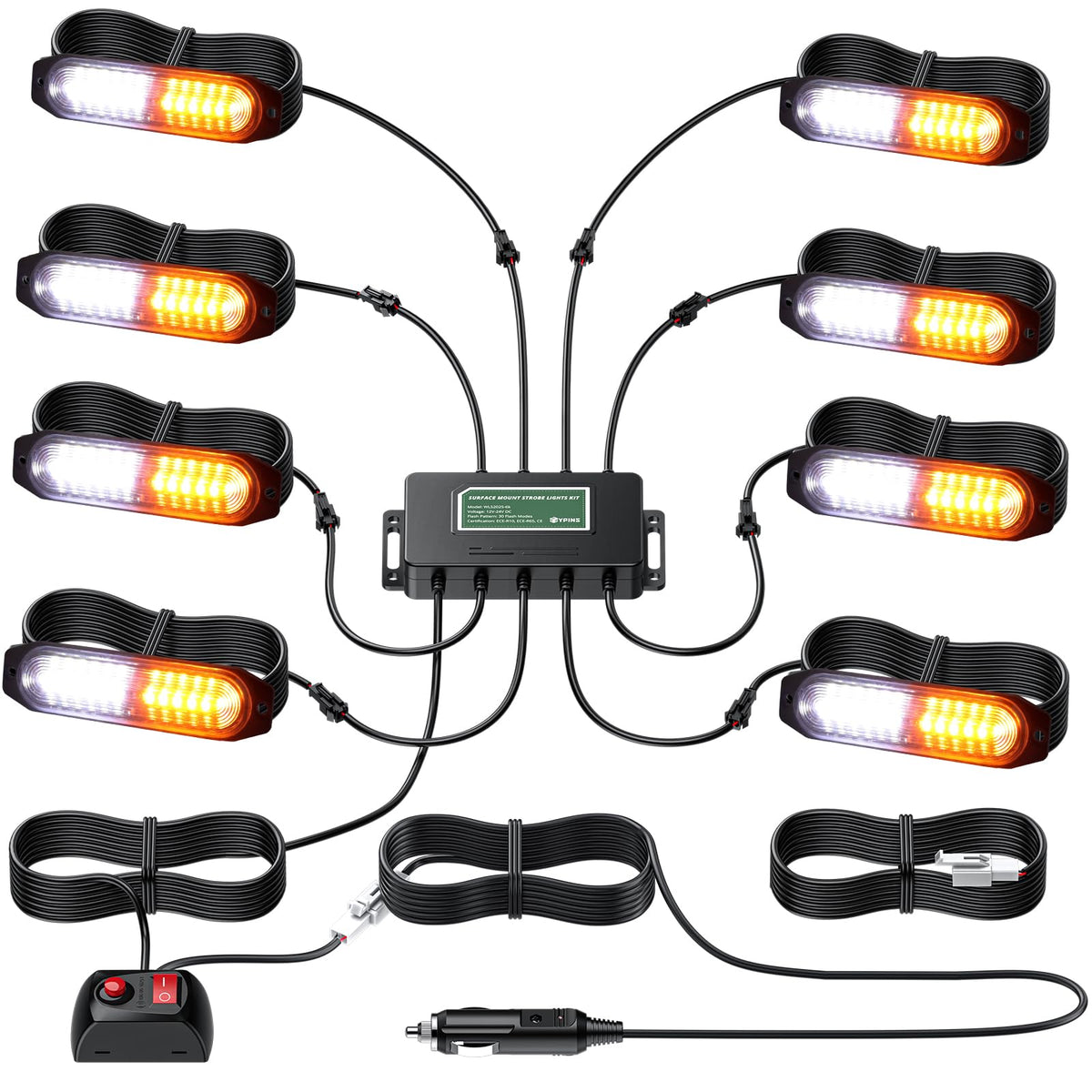 EYPINS front view strobe mounted showing bright white and amber warning light benefit