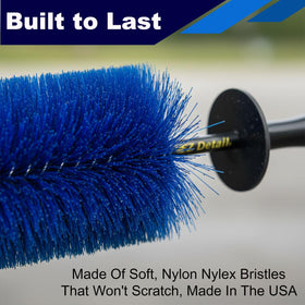 EZ Detail wheel brush used on car wheel in driveway lifestyle for easy maintenance