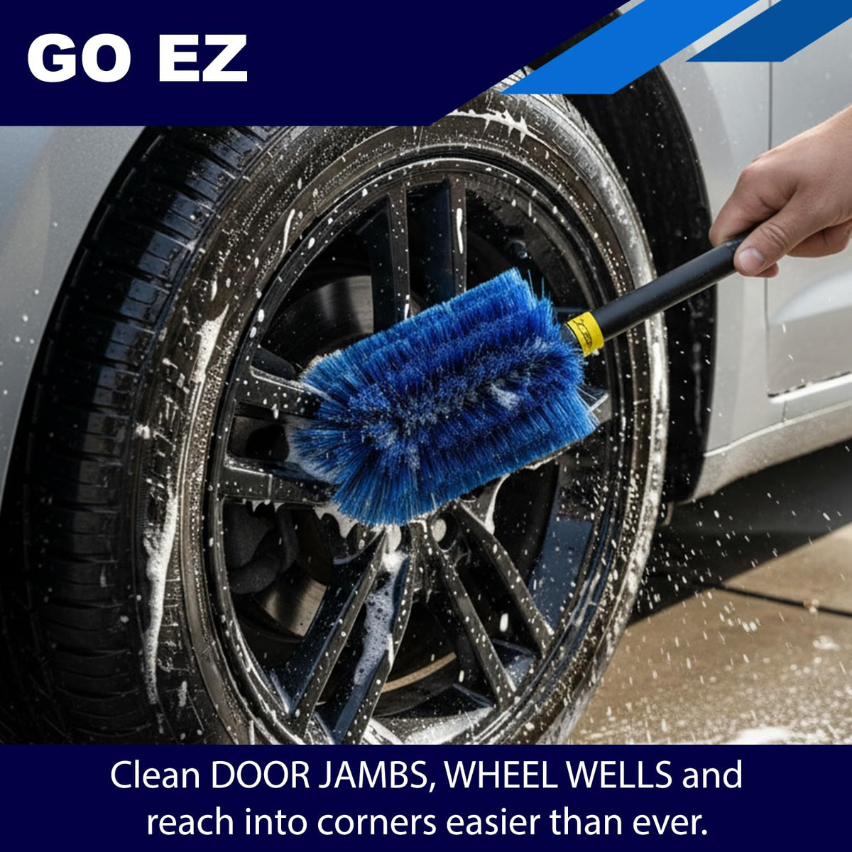 EZ Detail Go Brush inside wheel well reaching tight areas for improved access