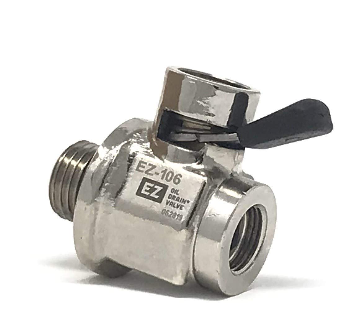 EZ Oil Drain Valve close-up of 14mm-1.5 threads highlighting leak-resistant sealing