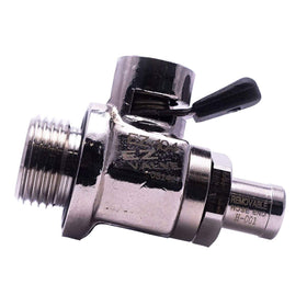 EZ Oil Drain Valve front view showing compact nickel-plated body and lever, for clean drains