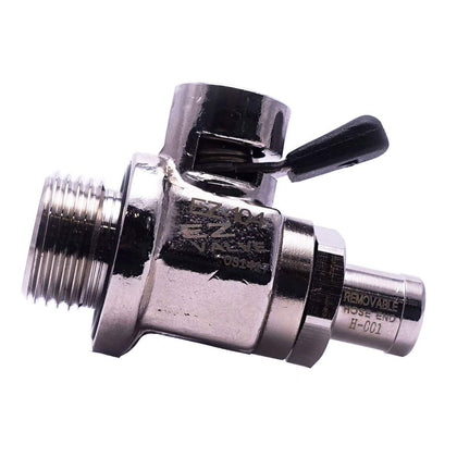 EZ Oil Drain Valve front view showing compact nickel-plated body and lever, for clean drains