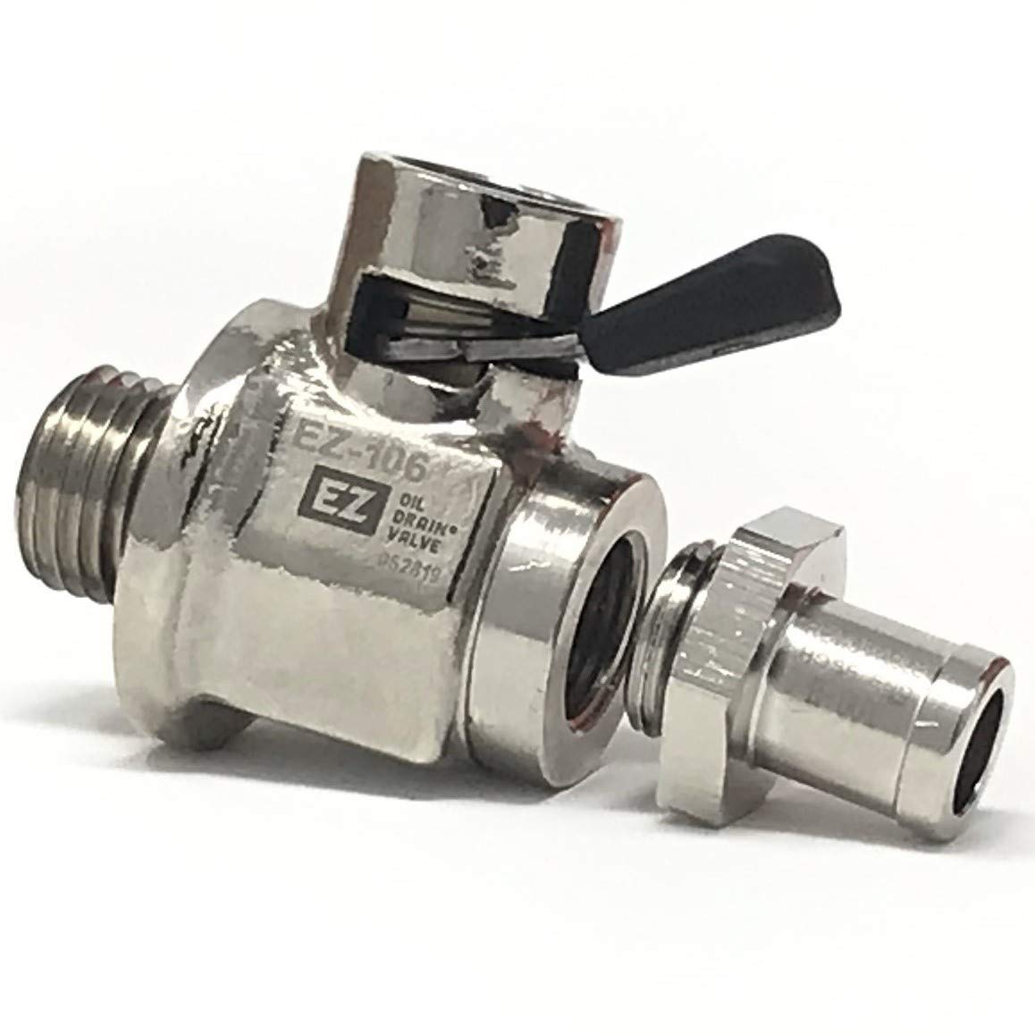 EZ Oil Drain Valve front view showing robust forged brass and lever for fast oil changes
