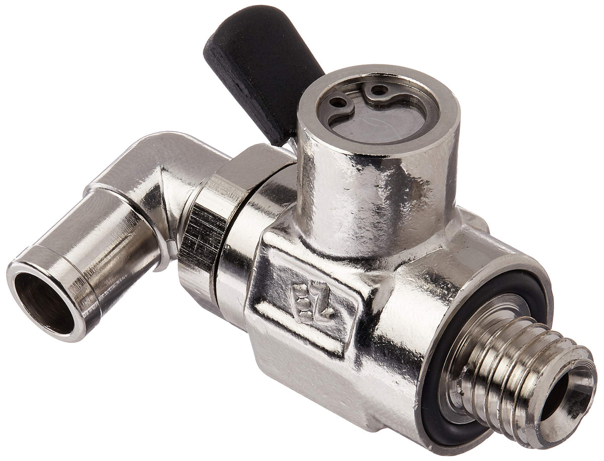 EZ Oil Drain Valve front view showing lever and body for faster draining