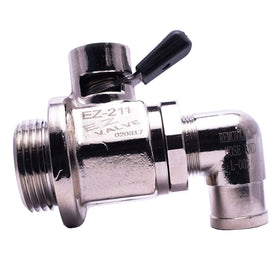EZ Oil Drain Valve EZ-211 front view showing lever and threaded connection for fast, tool-free oil changes