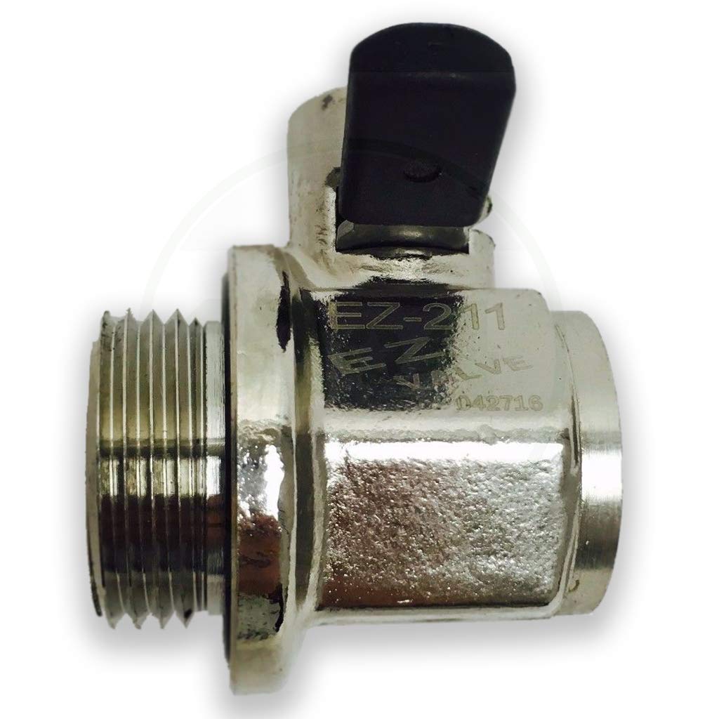 EZ Oil Drain Valve front view showing silver body and knob for fast clean draining