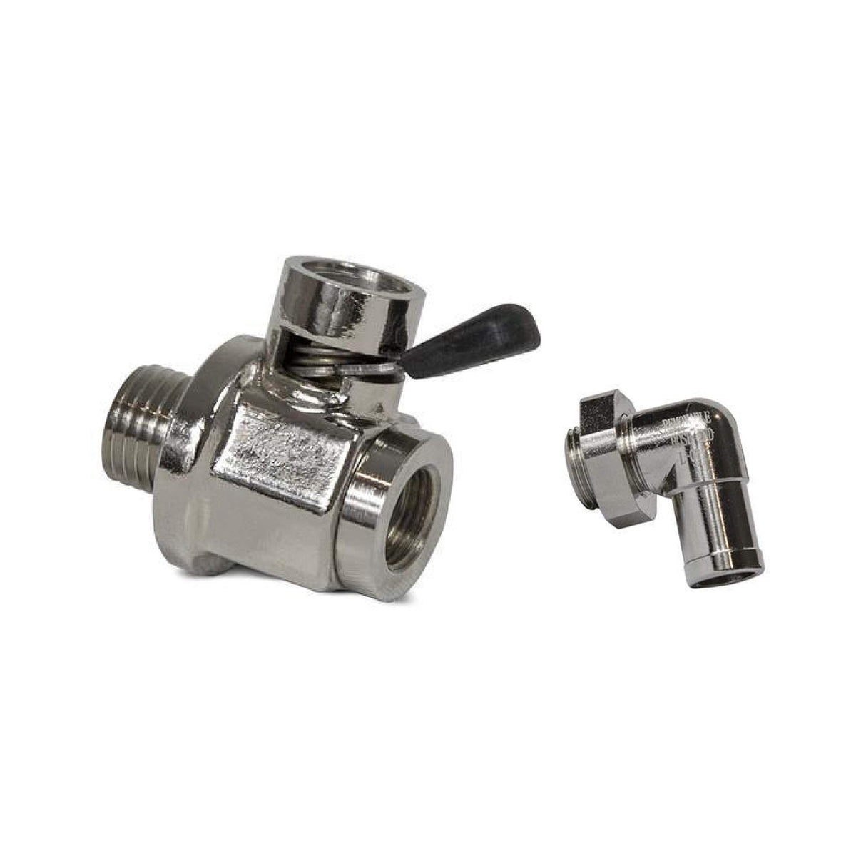 EZ Oil Drain Valve next to wrench showing compact size for easy storage