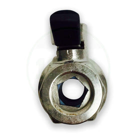 EZ Oil Drain Valve thread close-up displaying 27mm-2.0 thread for secure fit
