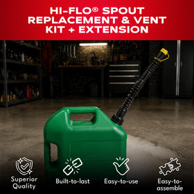 EZ-POUR close-up of the HI-FLO spout tip showing flexible material and flow control