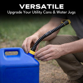 EZ-POUR spout with 8-inch extension attached illustrating extended reach and control