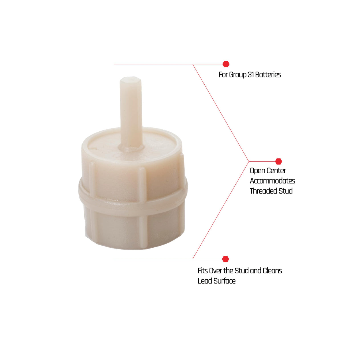 EZ RED cleaner in use on a threaded battery stud improving terminal contact quickly