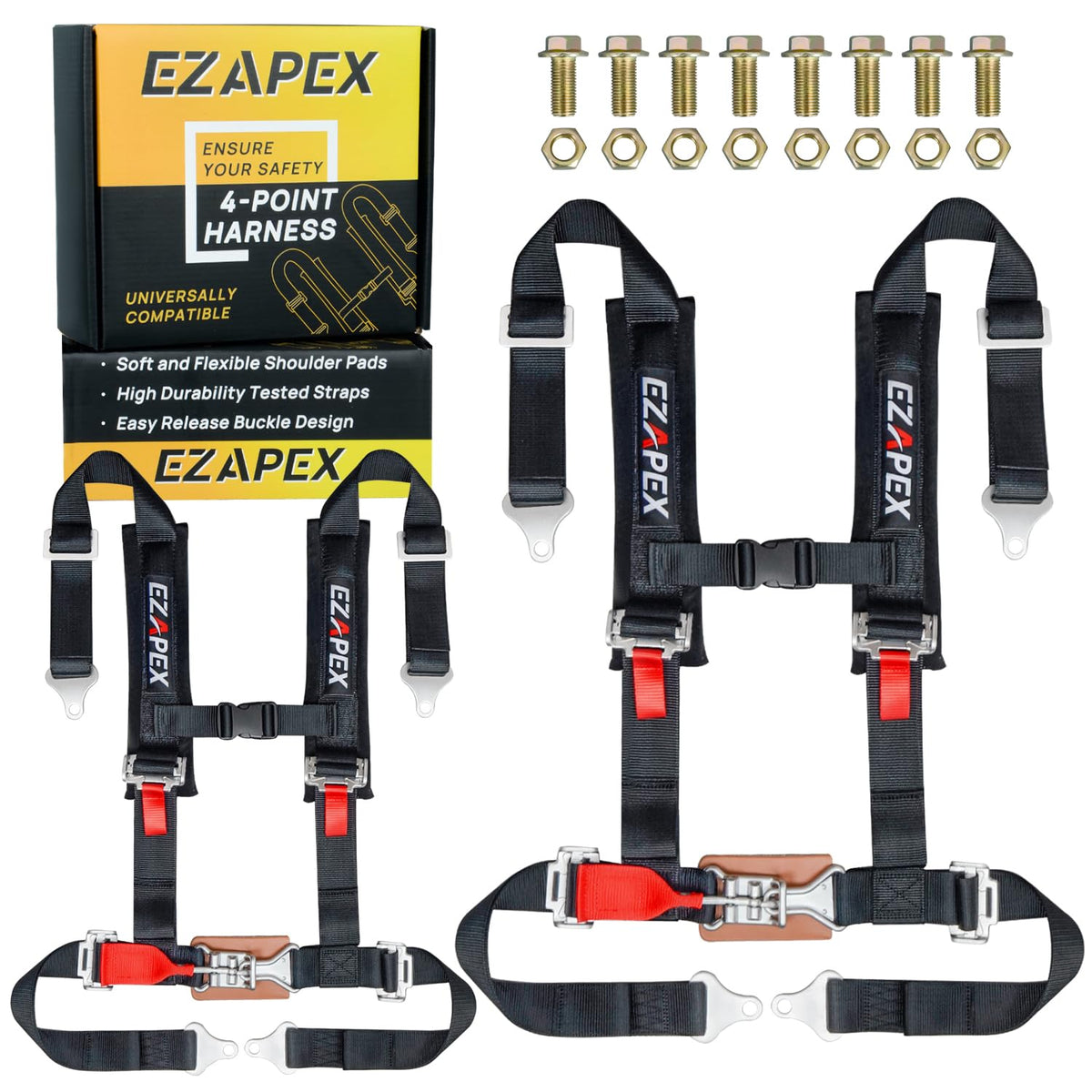 EZAPEX front view of 4-point harness pack showing full set and fit benefit