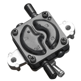 EZAPEX fuel pump front view showing inlet/outlet and mounting for easy replacement