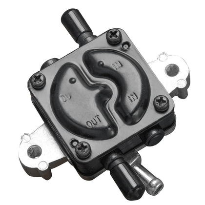 EZAPEX fuel pump front view showing inlet/outlet and mounting for easy replacement