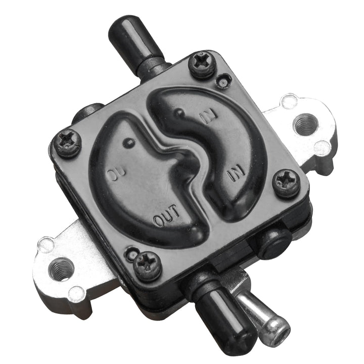 EZAPEX fuel pump front view showing inlet/outlet and mounting for easy replacement