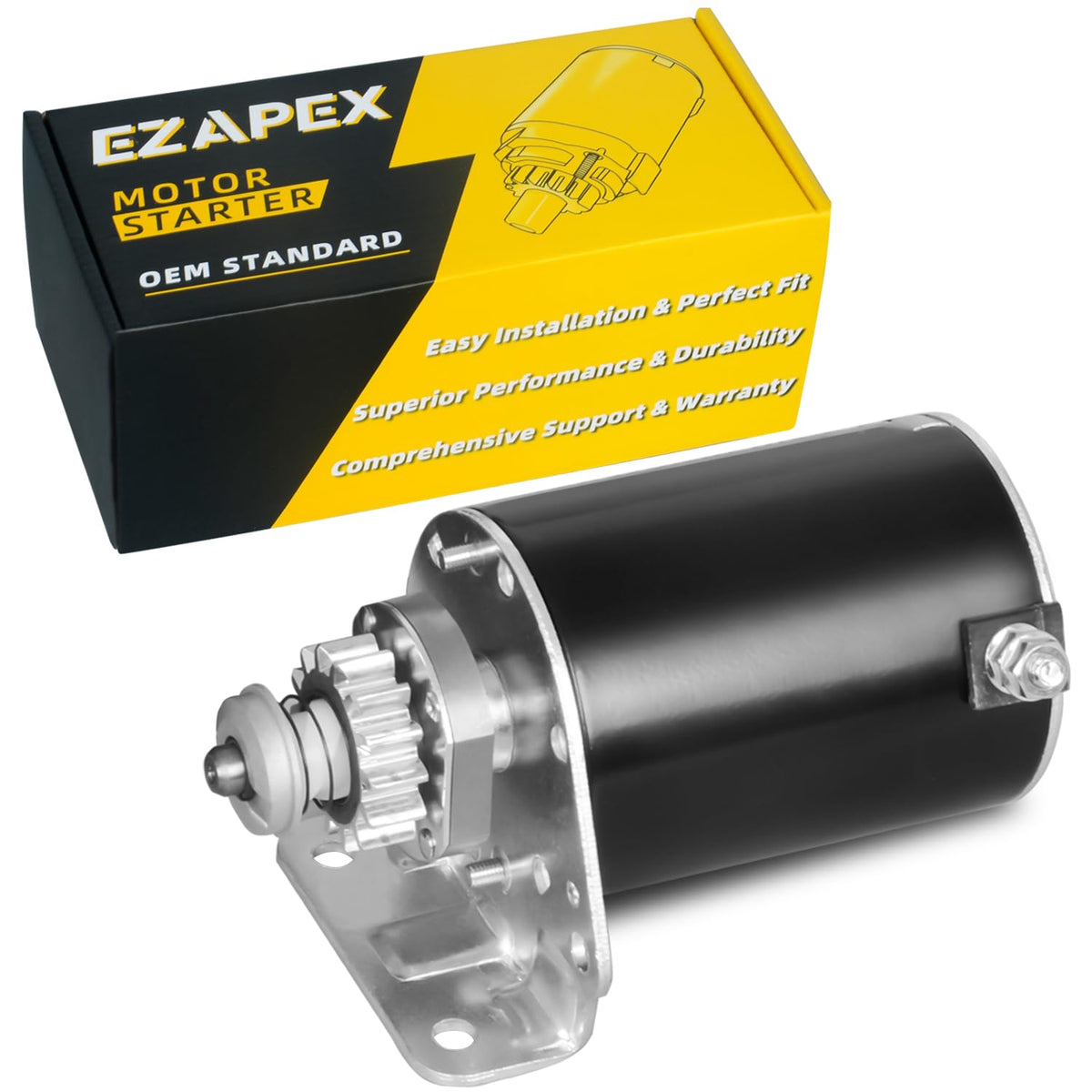 EZAPEX starter motor front view showing housing and connector, reliable replacement