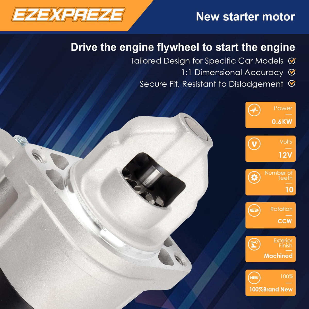 Ezexpreze starter mounting flange closeup showing precise bolt alignment